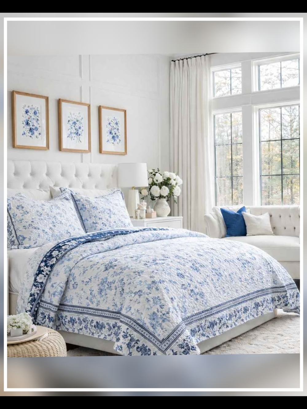New Blue & White Floral Quilt Set